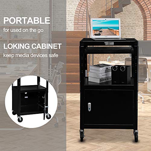 TUFFIOM AV Presentation Cart for Video Projector, Laptop Computer, Mobile Workstation Utility Media Cart for School Classroom Office, Rolling Storage Stand with Locking Cabinet Keyboard Shelf - style: AV Cart with Locking Cabinet