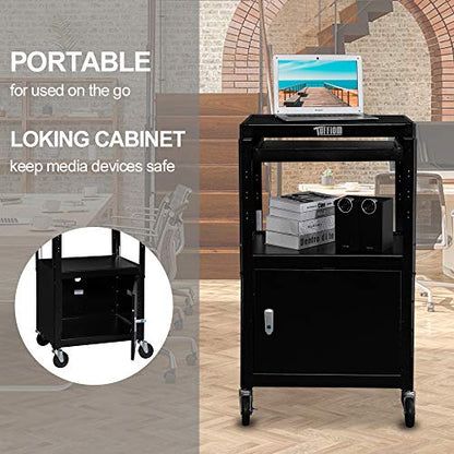 TUFFIOM AV Presentation Cart for Video Projector, Laptop Computer, Mobile Workstation Utility Media Cart for School Classroom Office, Rolling Storage Stand with Locking Cabinet Keyboard Shelf - style: AV Cart with Locking Cabinet