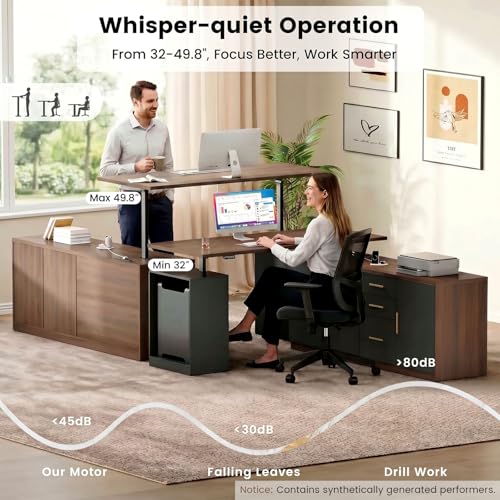 ModernMate L Shaped Electric Standing Desk with Drawers & Power Outlets