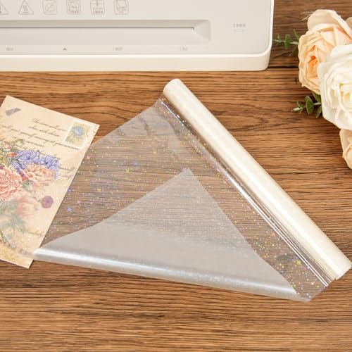 BOPP Holographic Precoated Film 22cm x 5m – Clear Star Pattern Waterproof Thermal Laminating Roll Compatible with Laminators for DIY Paper Crafts, Stickers, Card Making, Photo Protection - color: Clear Star