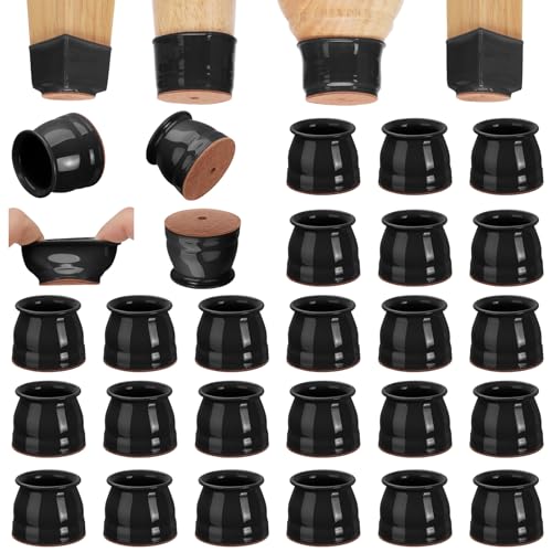 CHUNZEXI 24 Pack Chair Leg Floor Protectors for Hardwood Floors, Silicone Felt Covers Pads Caps, Protect Wood Furniture Feet Floors Noise Reduce and Scratch (Universal Large) - color: Black-24pack, size: Universal L