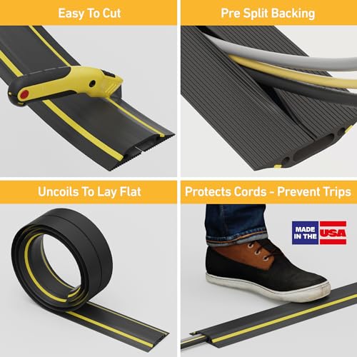 D-Line 6ft Floor Cord Cover, Made in USA Linkable Cable Protector, Hide Extension Cords, Protect Cords, Prevent Cable Trips, Cord Hider, Heavy Duty - Cord Cavity = 1.18" (W) x 0.39" (H), Black/Yellow - color: ['Black/Yellow'], size: ['6 ft']
