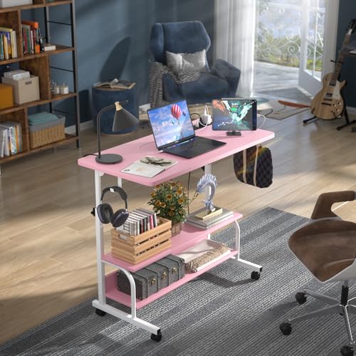 Armocity 32" Rolling Standing Desk with Charging Station for Couch Bed - color: Pink, size: 32''