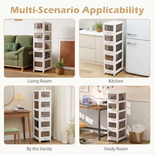Giantex 5-Tier Rolling Storage Cart, Utility Cart with 5 Drawers & Lockable Wheels for School Art Craft Supplies, Plastic Organizer and Storage for Kitchen, Bedroom and Home Office - size: 5-Tier