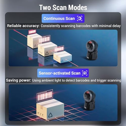 Tera Barcode Scanner Desktop Omnidirectional: 2D USB Adjustable Head 9000 | 360° Scan, Handsfree, Plug & Play, Read 1D 2D QR Screen Paper Codes, Continuous Sensor Modes, Inventory Retail Payment School