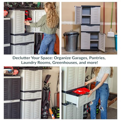 Sunnydaze 57" Garage Storage Cabinet with Doors & Shelves, Gray - color: Grey, style: With Drawer - 57" H