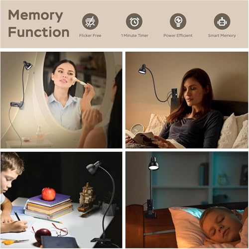 Clip on Light Reading Light for Bed 3 Color Modes Black | 10 Dimmable Brightness Eye Care Clamp Desk Lamp 360° Flexible Desk Book Light for Reading Bed Headboard Computer - color: Black