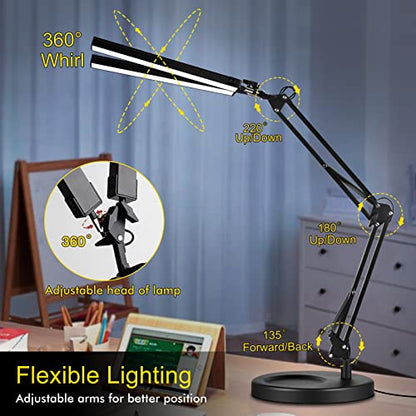 2-in-1 LED Double Head Desk Lamps for Home Office,24W Brightest Workbench Light,Eye-care Architect Desk Lamp with Clamp Base,3 Colors 10 Dimming Swing Arm Computer Desktop Light for Reading/Study