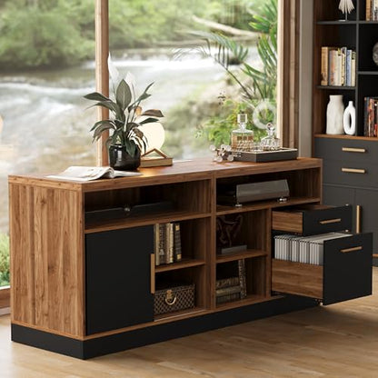 ModernMate 63" Lateral File Cabinet with Lock,2-Drawer Home Office Storage - color: Black Walnut