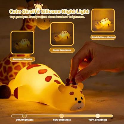 Kawaii Giraffe Lamp Silicone Night Light, Tap Control Squishy Baby Lights for Nursery, 3 Levels Dimmable Rechargeable LED Bedside Lamp with Timer, Giraffe Gifts for Toddler, Bedroom, Toy - color: Giraffe