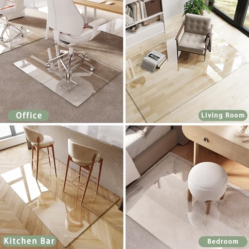 Tempered Glass Chair Mat for Carpet 46"x36", Floor Protector | Ultra Clear Office Chair Mat for Hardwood Floors & Carpets, Heavy Duty 0.2" Scratch-Resistant Surface with Non-Slip Pads - size: 46"x36"