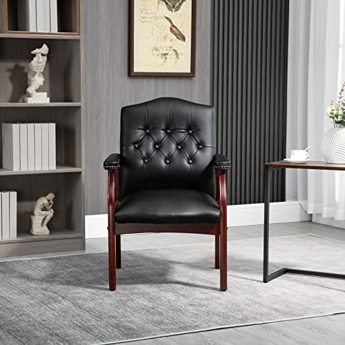 Black Leather Office Chairs Set of 6, High Back Ergonomic Executive Guest Chairs for Reception, Multi-Scene Use (Waiting Room, Meeting, Conference, Lobby, Conference, Church) No Wheels with Arm Design - color: 6 Unit