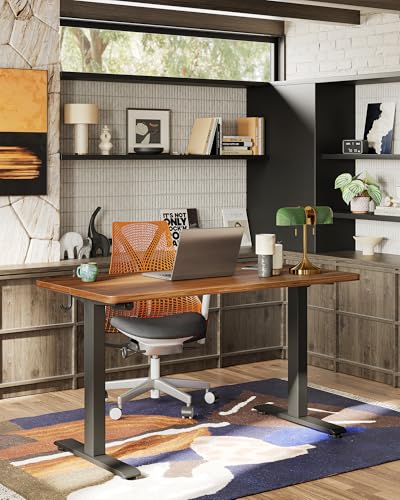 TIQLAB Electric Standing Desk, 47 * 24 Inches Adjustable Height Stand up Desk,Sit Stand Home Office Table with Splice Board, Black Walnut - color: Black Walnut, size: 47*24 inch