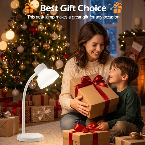 Desk Lamps for Home Office,Small LED Reading Lamp,5000K Eye-Care Desk Light | Desk Lamps for College Dorm, Kids Study Table, Bedroom , Flexible Gooseneck, Compact Small Table Lamp, Space-Saving Design - color: White