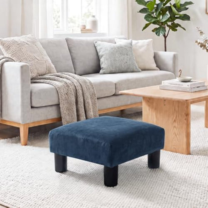 Joveco Small Foot Rest Stool Ottoman, 15" Fabric Square Short Low Footstool Upholstered Footrest for Chair, Under Office Desk, Living Room, Navy Blue - color: Navy Blue
