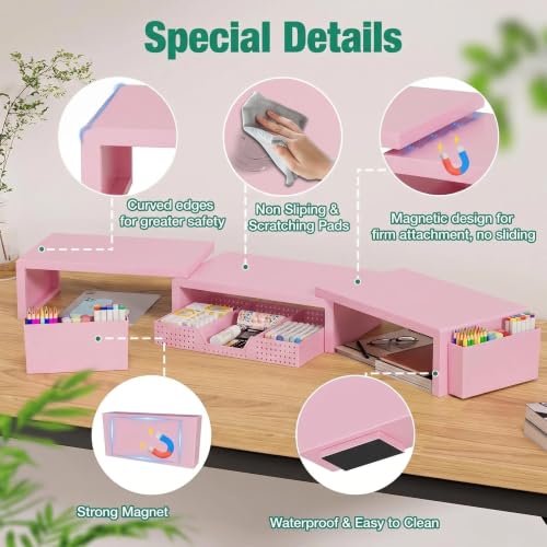 OPNICE Desk Organizer and Accessories, Computer Monitor Stand Riser with Drawer and 2 Pen Holders, Laptop Stand, Office Desk Accessories for Office Supplies, Pink - color: Pink 1-Pack, size: 40.6" x 9.3" x 4.3"