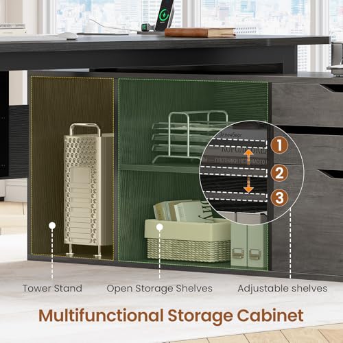 SEDETA 71" L Shaped Executive Desk with File Cabinet & Power Outlet - color: Grey