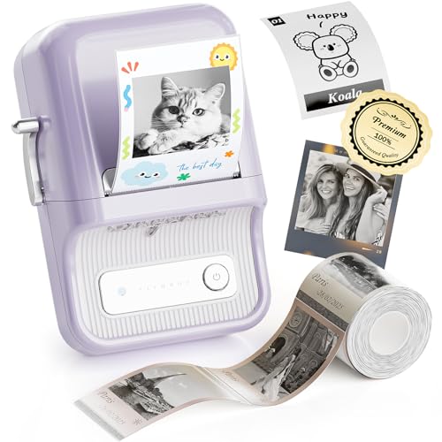 NIIMBOT Label Maker, B21 Pro 300DPI HD Sticker Printer for Photos,Purple | Red&Black Dual-Color Printer, Bluetooth Sticker Maker for Notes, Study Graphics, Memo Maker, Come with 2'' x 1.2'' Label Roll - color: Purple