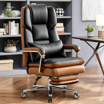 Furniliving Big and Tall Office Chair with Footrest, PU Leather High Back Executive Office Chair with Adjustable Lumbar Support, Wide Seat Reclining Desk Chair with Armrest, Height Adjustment, Black - color: Black 2