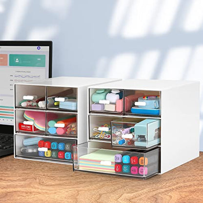 Desk Organizer with 5 Drawers, Rectangular Office Stationery Supplies Desktop Drawers, Plastic Makeup Storage, Suitable for Office, School, Home (White & 5 Drawers) - color: White & 5 Drawers