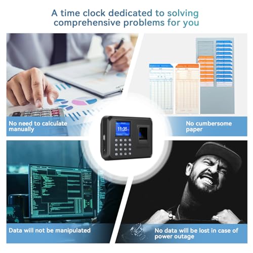 Time Clocks for Employees Small Business, Time Clock, Attendance Machine with Fingerprint, and Password Punching in One,Office