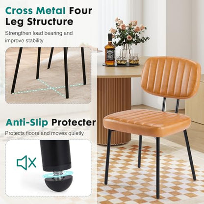 OLIXIS Dining Chairs Set of 4, Mid Century Modern Kitchen Chairs | Faux Leather Cushion Seat, Metal Legs Backrest, Living Room Home Office Bedroom, Brown - color: Blown, size: Set of 4