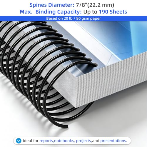 Rayson 7/8" Plastic Spiral Binding Coil, 190 Sheets Capacity, 4:1 Pitch 22.2mm Black Coil Binding Spines for Business and Educational Purposes, 50 Pack - size: 7/8" (190 Sheets Capacity)