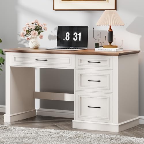 Farmhouse 47" Workstation Computer Desk with Drawers, Unique White | Executive Desk, Computer Desk with File Drawer and Charging Station for Home Office, Study. - color: Unique White, size: With Charging Station