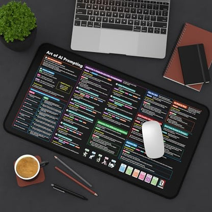 Chat GPT Cheat Sheet Desk Mat | How to Write an Effective Prompt Using Chatgpt, Copilot Cheat Sheet Lambock New Version Large Desk Pad for Keyboard and Mouse | 12x22 in NEW - size: 22" x 12"
