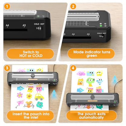 Crenova Laminator Machine with 12 Laminating Sheets, A3 Laminating Machine | Hot & Cold with Trimmer Corner Rounder, Fast Warm Technology, 13-Inch Laminator for Home Office School Business