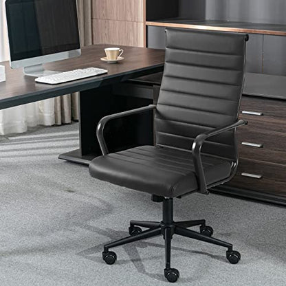 Okeysen Black Office Chair, Ergonomic Leather Modern Office Chair, Executive Ribbed Height Adjustable Swivel Rolling Chair for Home Office. - color: Black With Black Frame