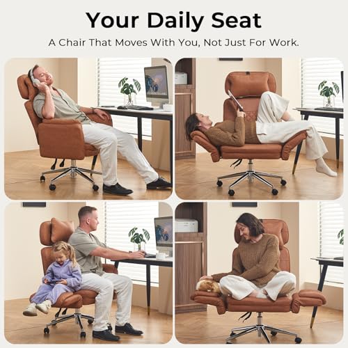 Big and Tall Ergonomic Office Chair, Criss Cross Desk Chair with Pivot Arms | High Back Executive Leather Chair with Spring Seat, Wide Computer Gaming Chair for Home, Makeup & Bedroom, Brown, 49.6”H×22”W - color: Brown, size: 49.6”H×22”W