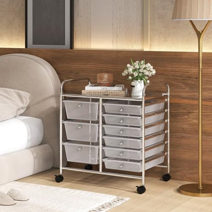 RELAX4LIFE 9 Drawer Rolling Storage Cart - Mobile Drawer Carts for Craft Art Supply Paper Salon, Utility Cart on Wheels for Classroom Teacher School Office, Rolling Cart with Drawers (Clear) - color: Clear, style: 9 Drawers