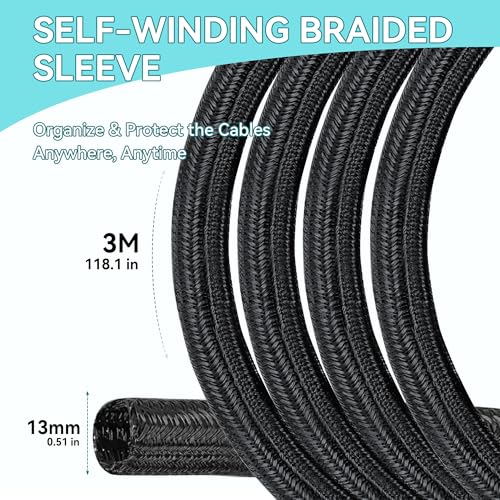 Self-Wrapping Braided Cable Sleeve, 13mm(0.51") Diameter 3M(9.84ft) Cable Management Tube, PET Wire Tidy Organiser for PC TV Home Office, Black - color: Black