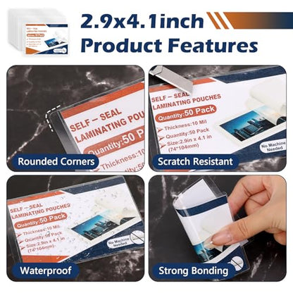 10 Pack 10 Mil 2.9"x4.1" Self Sealing Laminating Pouches for 2.5“ x 3.5” Card Plastic Laminating Sheets Business Card Size Clear Lamination Paper for Office School Home Supplies（No Laminator Need) - size: 2.5x3.5inch