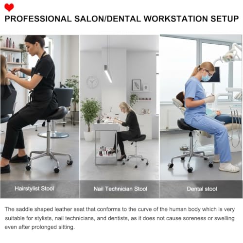Kaleurrier Rolling Saddle Stools with Wheels: Seat Height 22-28 inch - color: Black, size: Without Back