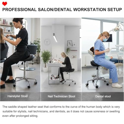 Kaleurrier Rolling Saddle Stools with Wheels: Seat Height 22-28 inch - color: Black, size: Without Back