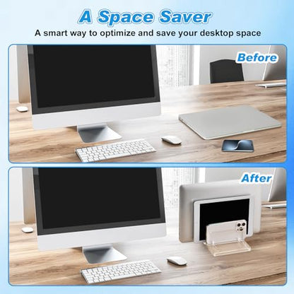 Chunful Adjustable Vertical Laptop Stand for Desk, Acrylic 3 Slot Laptop Holder Desktop, Invisible Desktop Notebook Dock for Notebook Computer, All Gaming Laptops up to 17'' - color: Clear, style: 3 Slot