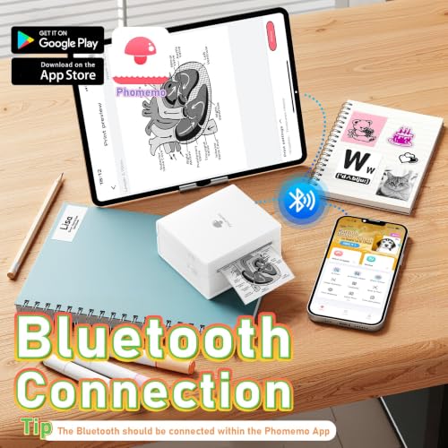 Phomemo Mini Printer Sticker Maker, Inkless Thermal Bluetooth Printer | Mini Thermal Printer, AI Mini Sticker Printer, Sticker Printer Machine, Mini Impresora Portátil, Pocket Label Printer for DIY - color: White