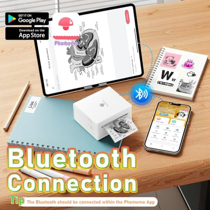 Phomemo Mini Printer Sticker Maker, Inkless Thermal Bluetooth Printer | Mini Thermal Printer, AI Mini Sticker Printer, Sticker Printer Machine, Mini Impresora Portátil, Pocket Label Printer for DIY - color: White