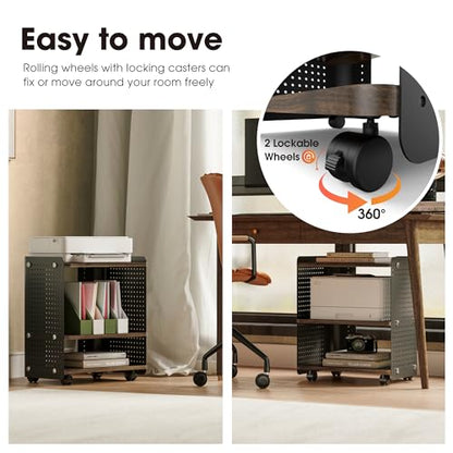 Fenge 3D Printer Stand, Heavy Duty Printer Cart with Wheels, Brown | 17.8"W x 13.2"D x 21.8"H, Heavy Duty Pegboard Storage Organizer with Adjustable Shelf, 3-Tier Home Office Stand - color: Brown
