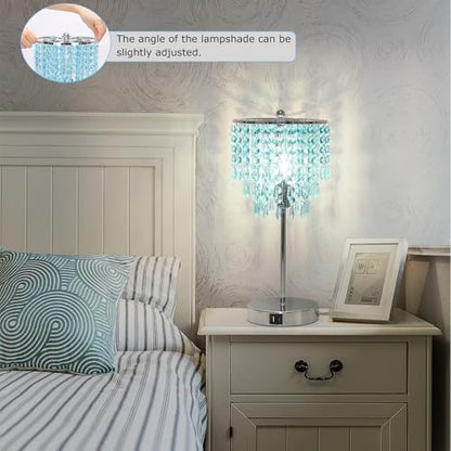 Touch Control Crystal Table Lamp, 3-Way Dimmable Lamp with USB A+C Ports - color: Light Teal