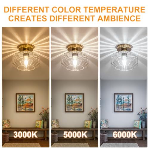 Tbaoinal Semi Flush Mount Ceiling Light with Diamond Glass Shade, 36-Faceted Panels Create Starburst Effect, 1200LM LED Bulb Included Brushed Gold Finish Ideal for Hallway Entryway Kitchen Bathroom - color: Gold Brass