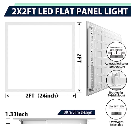 Allsmartlife 2x2 LED Flat Panel Light 4-Pack, Triac Dimmable, 5CCT (3000K-3800K-4500K-5200K-6000K) 40W/5000LM, Back-Lit 2x2FT LED Troffer Light Drop Ceiling for Commercial Office, ETL - size: 4-Pack