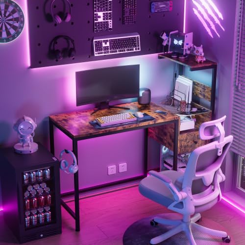 Computer Desk with Power Outlet & Storage, Ideal for Home Office Study (Brown)