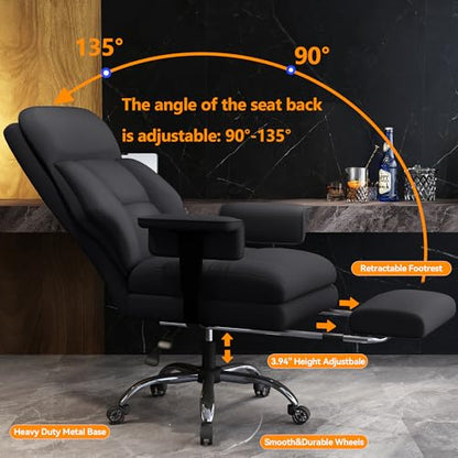 Office Chair with Leg Rest, Leather High Back Executive Office Chair with Wheels, Ergonomic Desk Chairs with Lumbar Support for Home Office, Beige - color: Dark Black