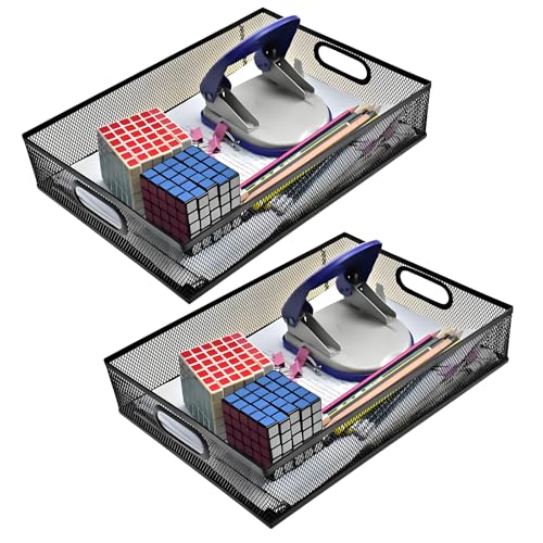 Metal Mesh Desk Organizer Tray, 2 Pack, for Classroom & Office | Sturdy metal mesh desk tray, fits A4. 12.6 x 9.1 x 2.8 inches. for home, classroom, office. Holds papers, crafts, gift wrap - size: 12.6" x 9.1" x 2.8" (2 Pieces)