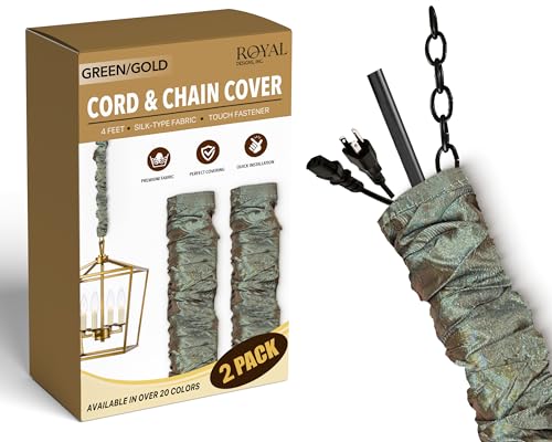 Royal Designs, Inc. Cord & Chain Cover 4 ft Silk Type Fabric, Chandelier Pendant Lighting Chain & Cable Management, Touch Fastener, Green Gold - 1 Pack - color: Green Gold, size: 1 Pack