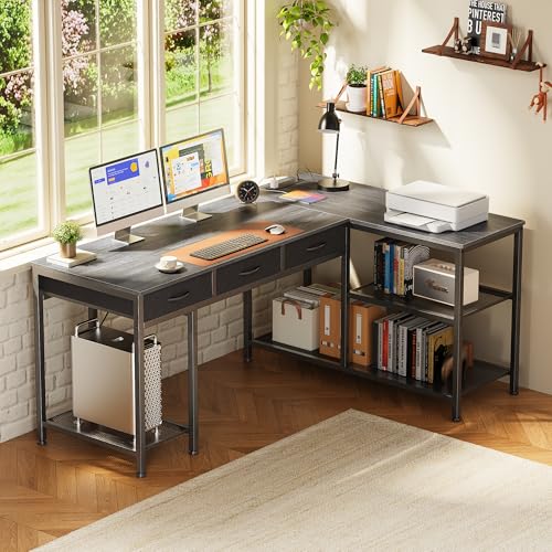 PRAISUN 55 Inch L Shaped Office Desk with Power Outlets and Type-C Port - color: Grey, size: 55.1inch
