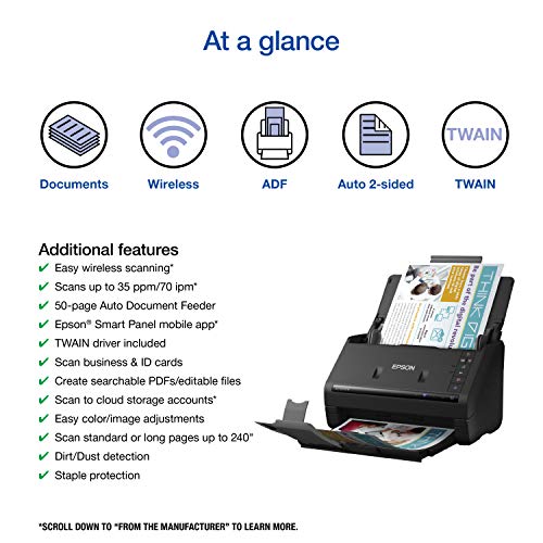 Epson Workforce ES-500W II Wireless Color Duplex Desktop Document Scanner
